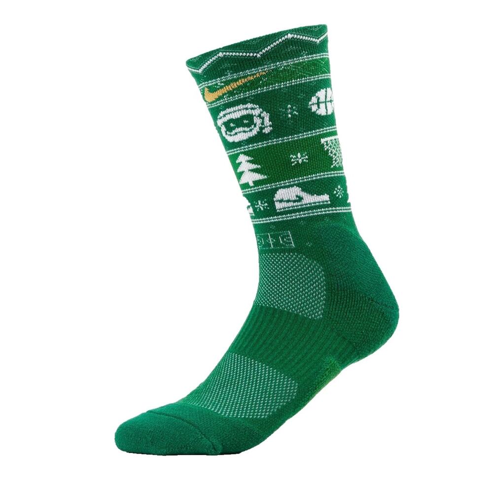 Nike Elite Adult Green Crew Polyester Cushion Holiday Basketball Socks (1 pc)